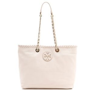NEW Tory Burch white leather tote bag